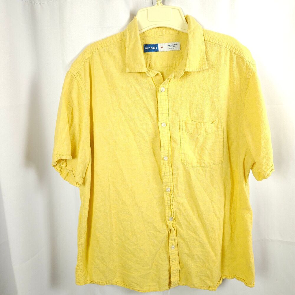 Old Navy Yellow Linen Cotton Short Sleeve Button-Down Shirt Men's XL